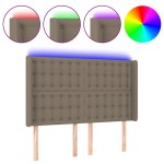 vidaXL Tăblie de pat cu LED, gri taupe, 147x16x118/128 cm, textil vidaXL Tăblie de pat cu LED, gri taupe, 147x16x118/128 cm, textil