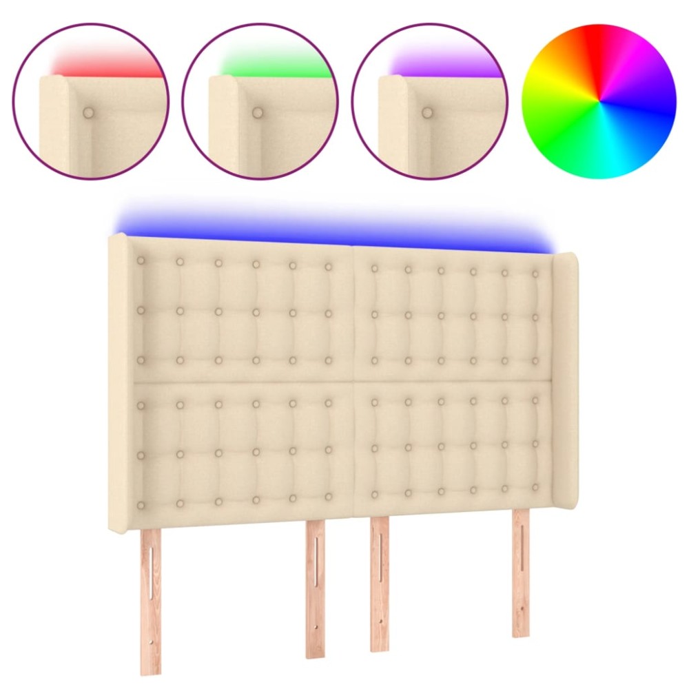 vidaXL Tăblie de pat cu LED, crem, 147x16x118/128 cm, textil