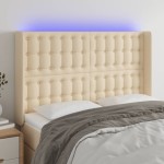 vidaXL Tăblie de pat cu LED, crem, 147x16x118/128 cm, textil vidaXL Tăblie de pat cu LED, crem, 147x16x118/128 cm, textil