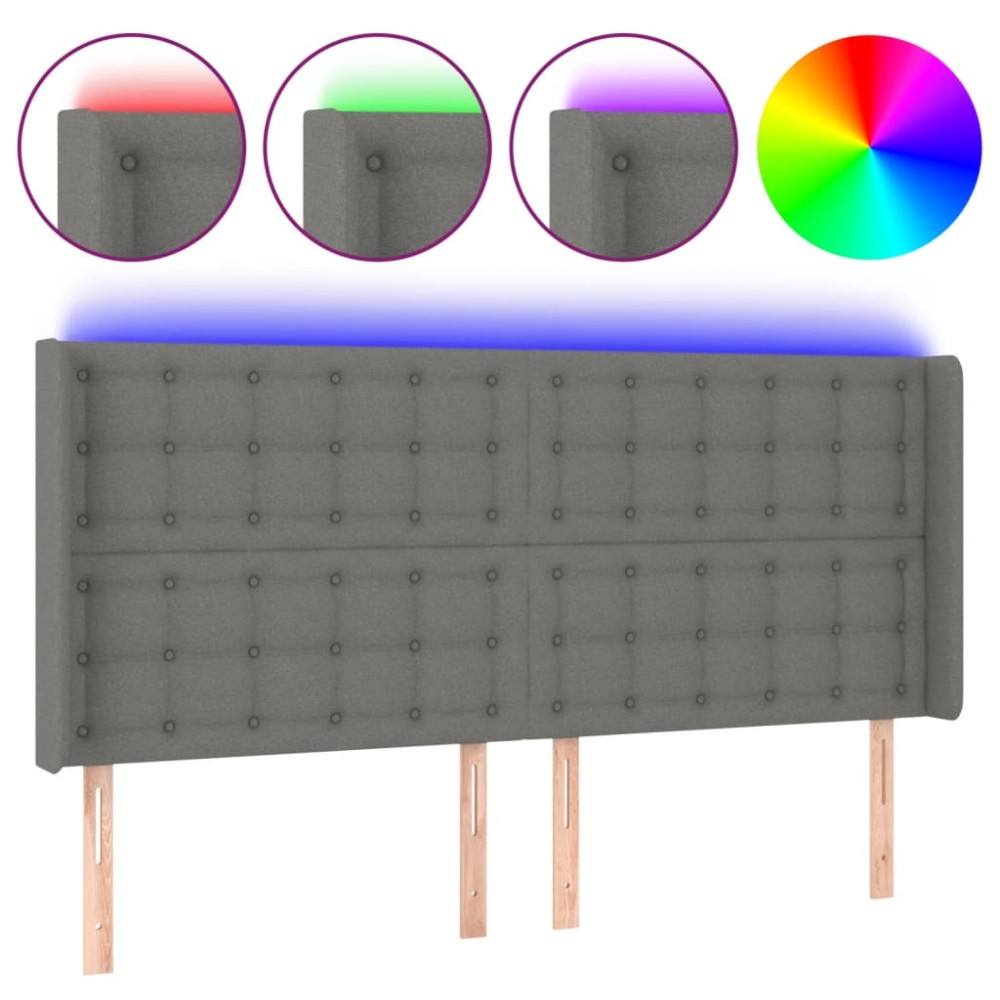 vidaXL Tăblie de pat cu LED, gri închis, 163x16x118/128 cm, textil