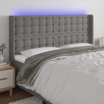 vidaXL Tăblie de pat cu LED, gri închis, 163x16x118/128 cm, textil