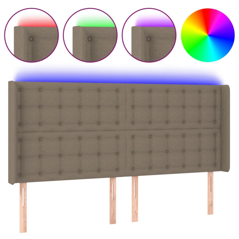 vidaXL Tăblie de pat cu LED, gri taupe, 163x16x118/128 cm, textil