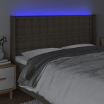 vidaXL Tăblie de pat cu LED, gri taupe, 163x16x118/128 cm, textil