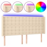 vidaXL Tăblie de pat cu LED, crem, 163x16x118/128 cm, textil vidaXL Tăblie de pat cu LED, crem, 163x16x118/128 cm, textil