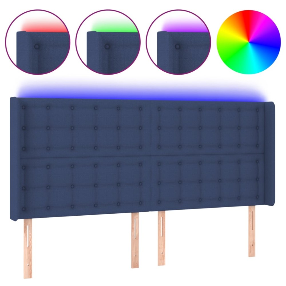 vidaXL Tăblie de pat cu LED, albastru, 163x16x118/128 cm, textil