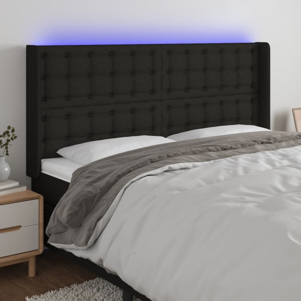 vidaXL Tăblie de pat cu LED, negru, 183x16x118/128 cm, textil