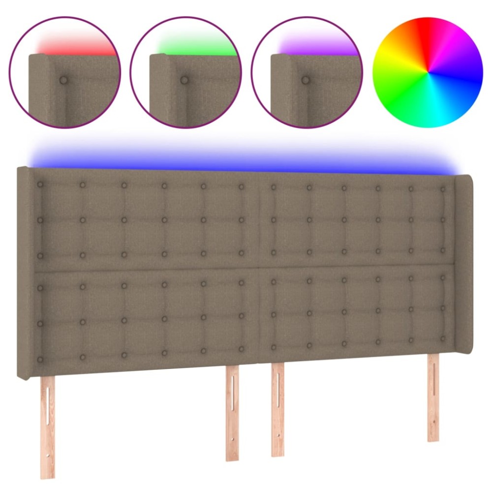 vidaXL Tăblie de pat cu LED, gri taupe, 183x16x118/128 cm, textil