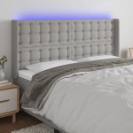 vidaXL Tăblie de pat cu LED, gri deschis, 203x16x118/128 cm, textil vidaXL Tăblie de pat cu LED, gri deschis, 203x16x118/128 cm, textil
