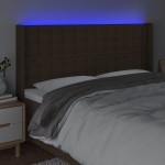 vidaXL Tăblie de pat cu LED, maro închis, 203x16x118/128 cm, textil vidaXL Tăblie de pat cu LED, maro închis, 203x16x118/128 cm, textil