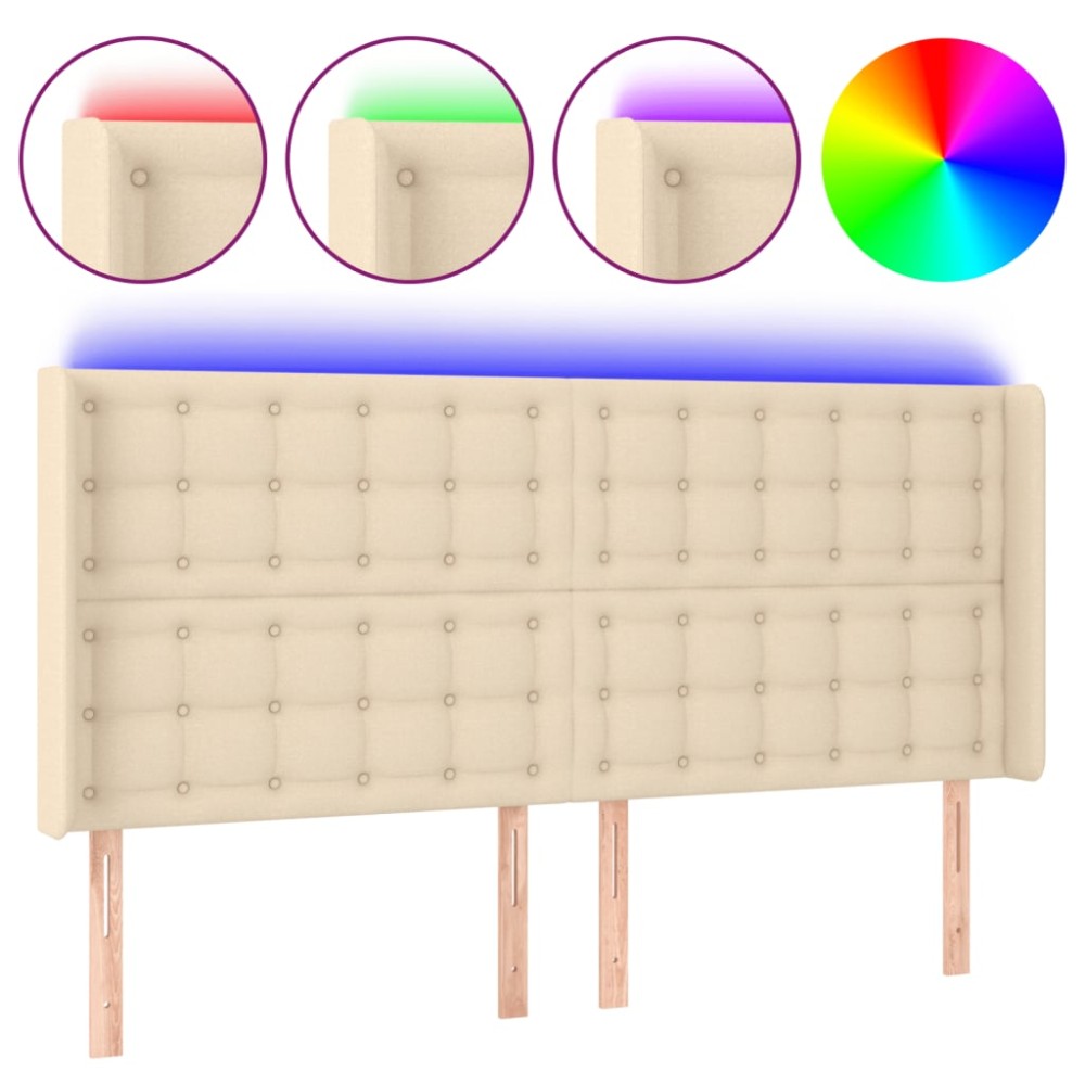 vidaXL Tăblie de pat cu LED, crem, 203x16x118/128 cm, textil