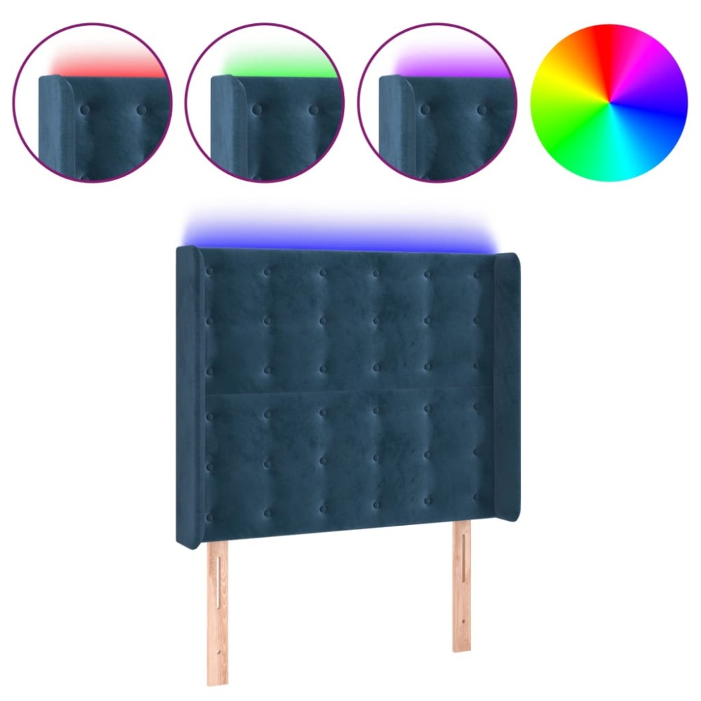 vidaXL Tăblie de pat cu LED, albastru închis, 83x16x118/128cm, catifea