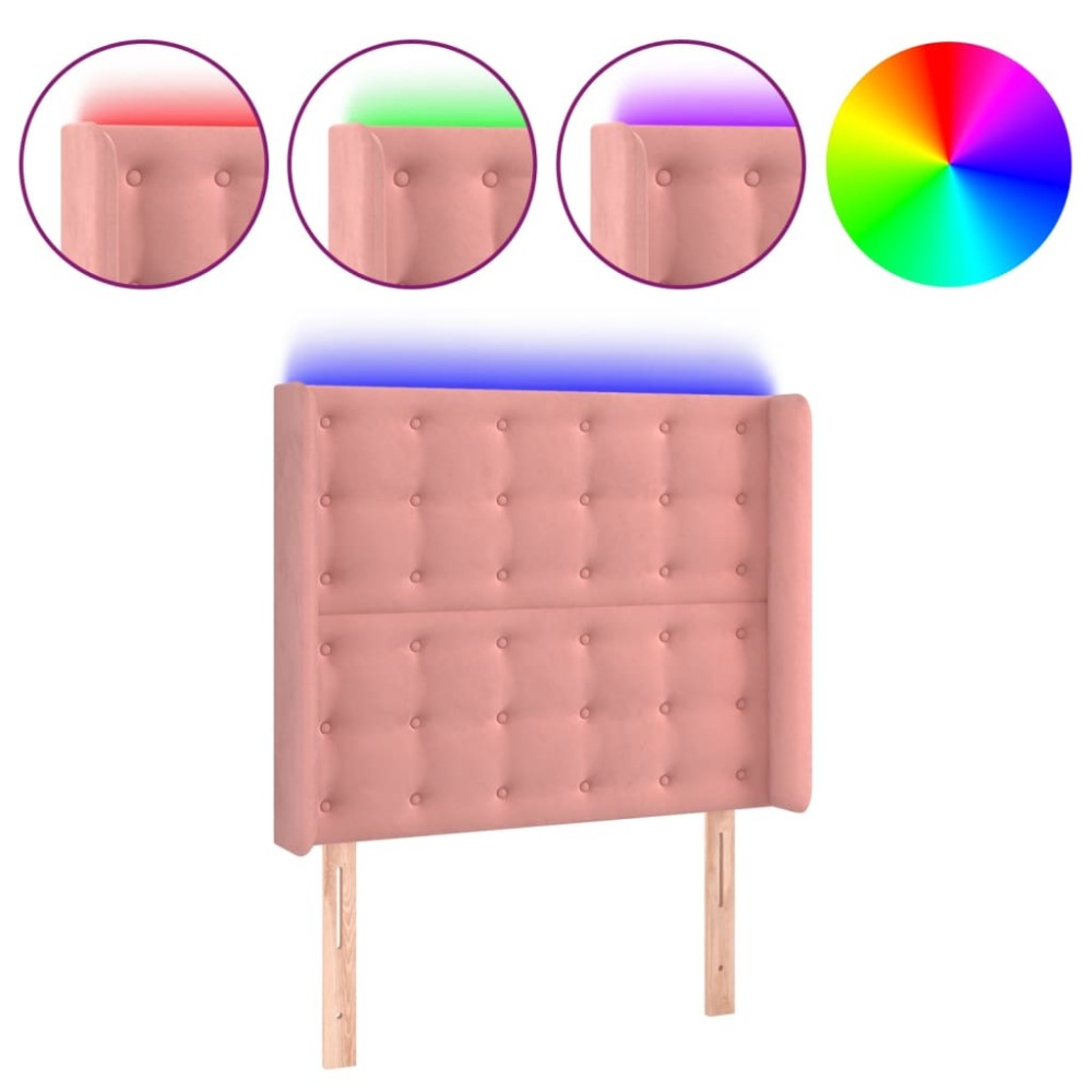 vidaXL Tăblie de pat cu LED, roz, 83x16x118/128 cm, catifea