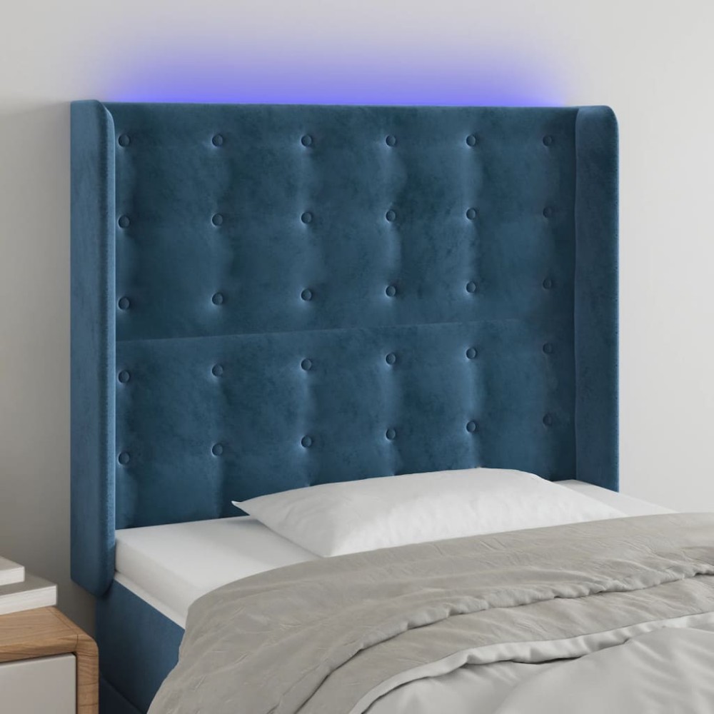 vidaXL Tăblie de pat cu LED, albastru închis, 93x16x118/128cm, catifea