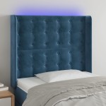 vidaXL Tăblie de pat cu LED, albastru închis, 103x16x118/128cm catifea