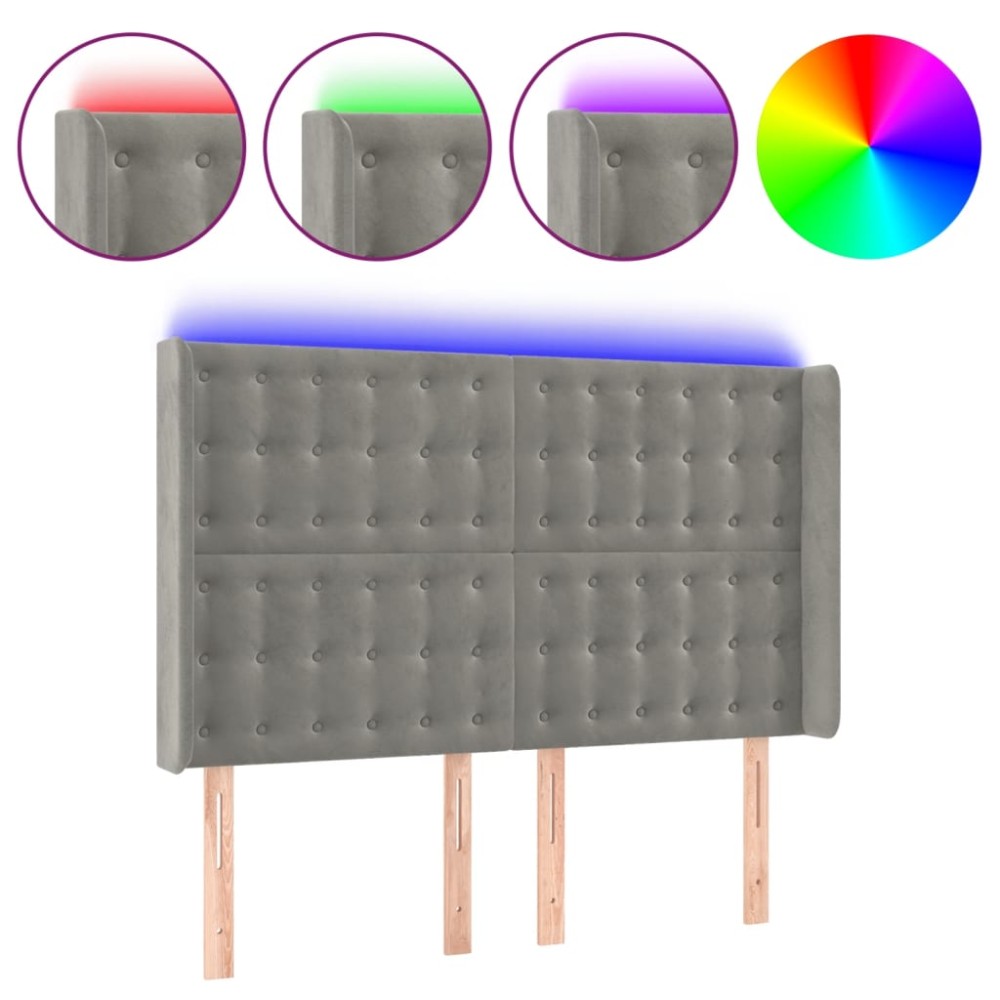 vidaXL Tăblie de pat cu LED, gri deschis, 147x16x118/128 cm, catifea
