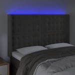 vidaXL Tăblie de pat cu LED, gri închis, 147x16x118/128 cm, catifea vidaXL Tăblie de pat cu LED, gri închis, 147x16x118/128 cm, catifea