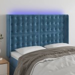 vidaXL Tăblie de pat cu LED, albastru închis, 147x16x118/128cm catifea