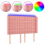 vidaXL Tăblie de pat cu LED, roz, 147x16x118/128 cm, catifea