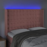 vidaXL Tăblie de pat cu LED, roz, 147x16x118/128 cm, catifea