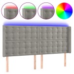 vidaXL Tăblie de pat cu LED, gri deschis, 163x16x118/128 cm, catifea vidaXL Tăblie de pat cu LED, gri deschis, 163x16x118/128 cm, catifea