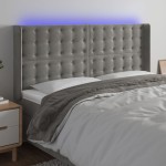 vidaXL Tăblie de pat cu LED, gri deschis, 163x16x118/128 cm, catifea vidaXL Tăblie de pat cu LED, gri deschis, 163x16x118/128 cm, catifea