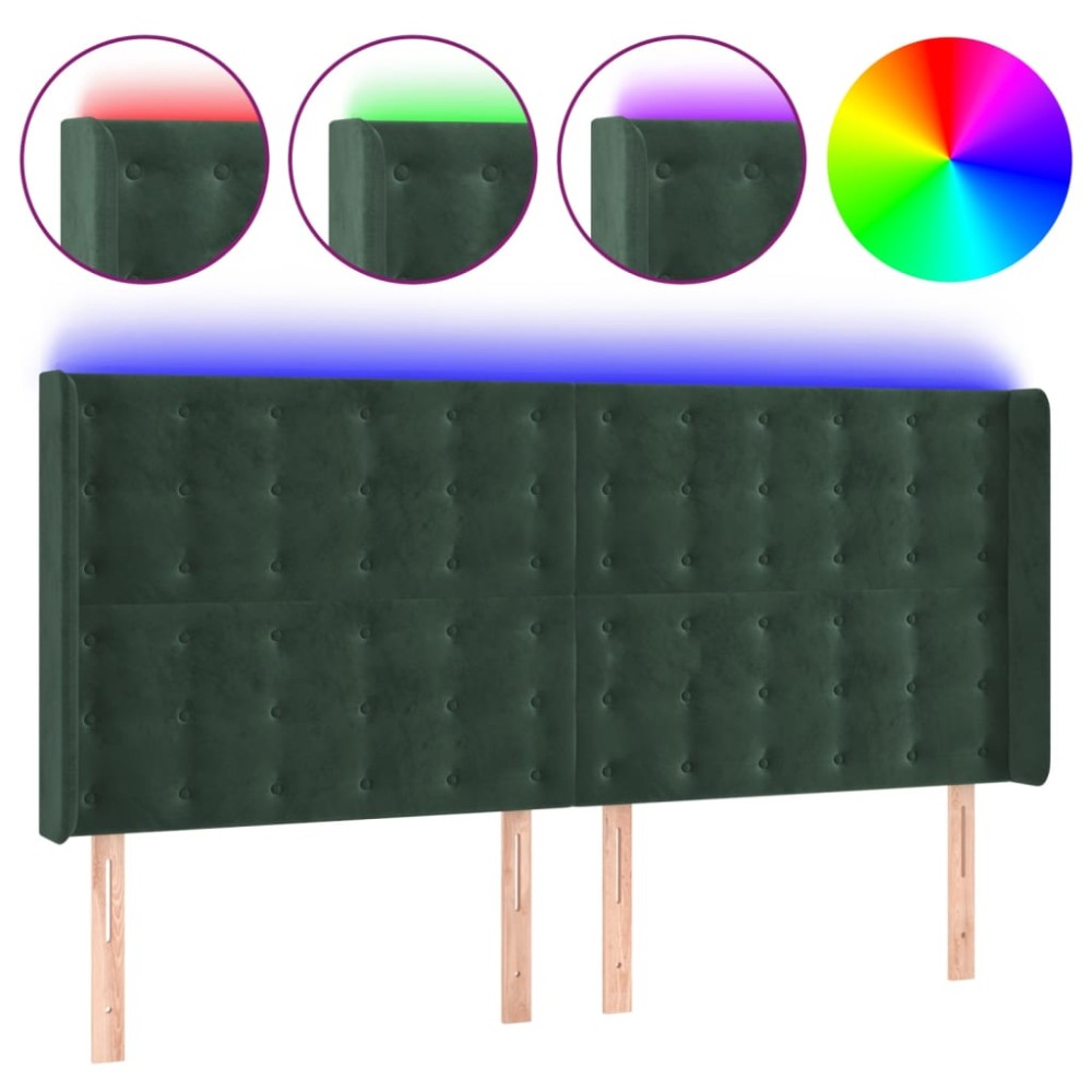 vidaXL Tăblie de pat cu LED, verde închis, 163x16x118/128 cm, catifea