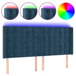 vidaXL Tăblie de pat cu LED, albastru închis, 163x16x118/128cm catifea
