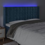 vidaXL Tăblie de pat cu LED, albastru închis, 163x16x118/128cm catifea