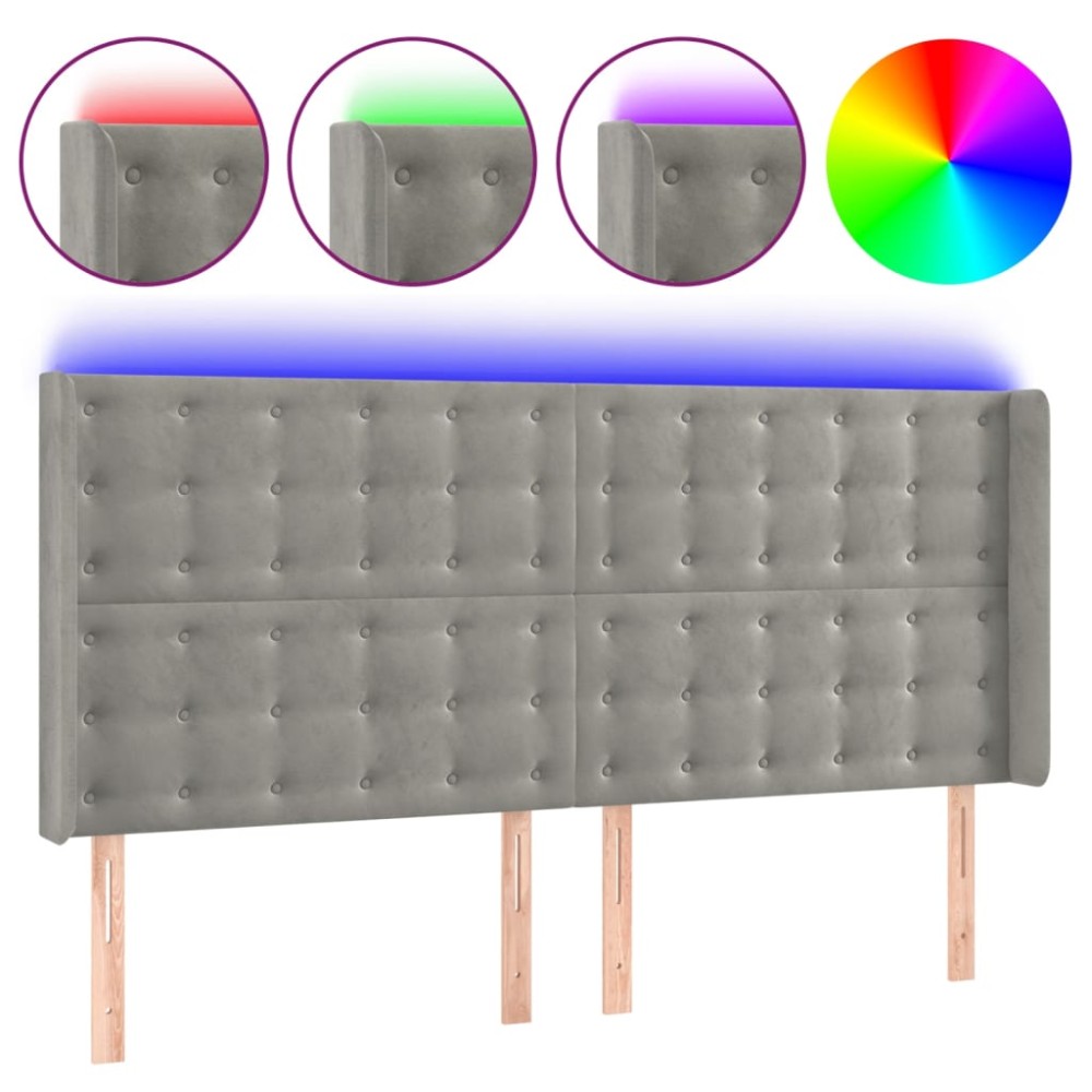 vidaXL Tăblie de pat cu LED, gri deschis, 183x16x118/128 cm, catifea