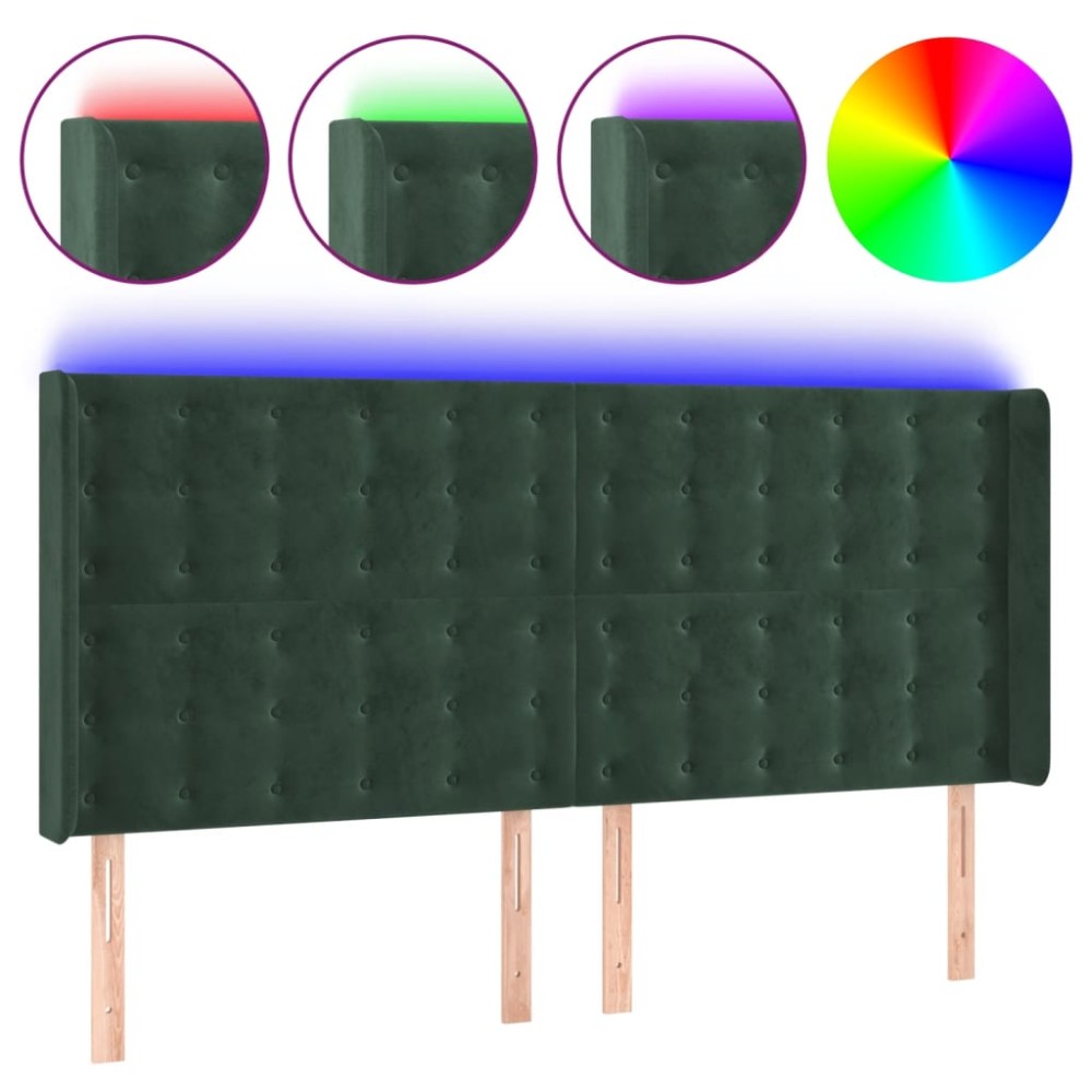vidaXL Tăblie de pat cu LED, verde închis, 183x16x118/128 cm, catifea
