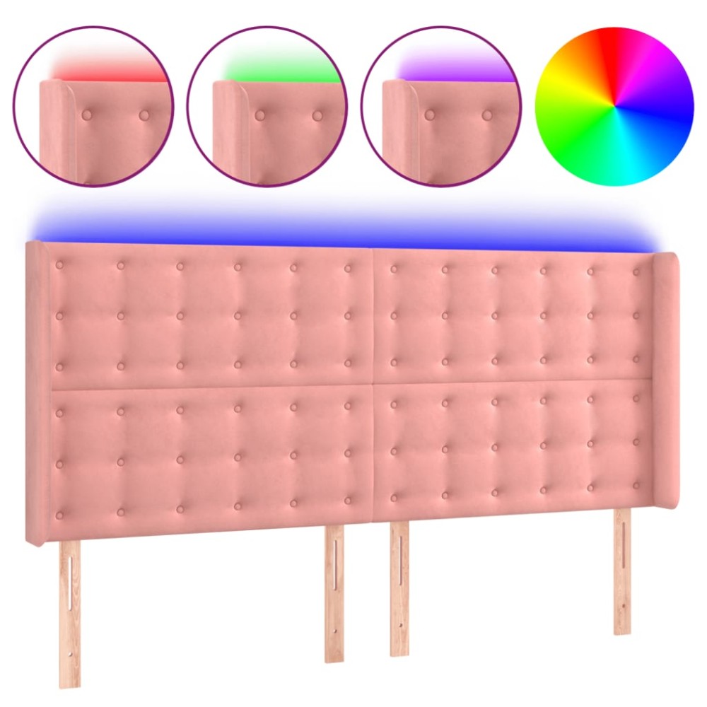 vidaXL Tăblie de pat cu LED, roz, 183x16x118/128 cm, catifea