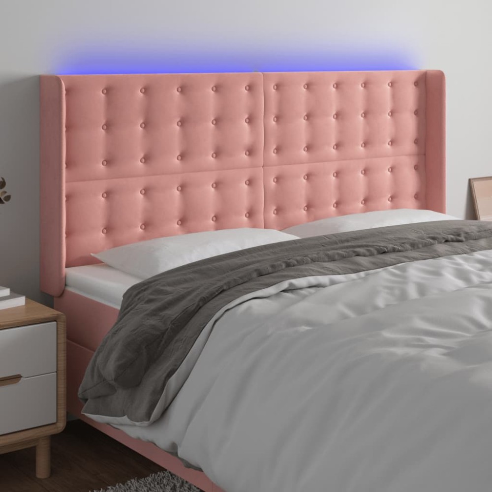 vidaXL Tăblie de pat cu LED, roz, 183x16x118/128 cm, catifea