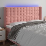 vidaXL Tăblie de pat cu LED, roz, 183x16x118/128 cm, catifea