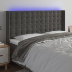 vidaXL Tăblie de pat cu LED, gri închis, 203x16x118/128 cm, catifea vidaXL Tăblie de pat cu LED, gri închis, 203x16x118/128 cm, catifea