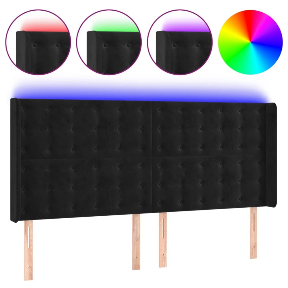 vidaXL Tăblie de pat cu LED, negru, 203x16x118/128 cm, catifea