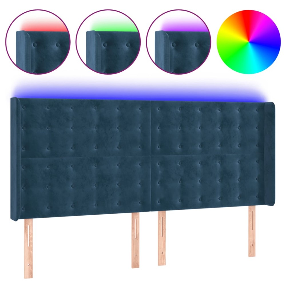vidaXL Tăblie de pat cu LED, albastru închis, 203x16x118/128cm catifea