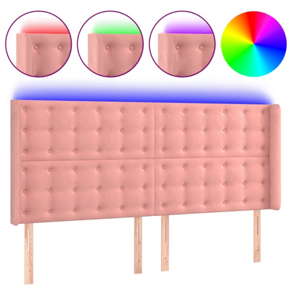 vidaXL Tăblie de pat cu LED, roz, 203x16x118/128 cm, catifea