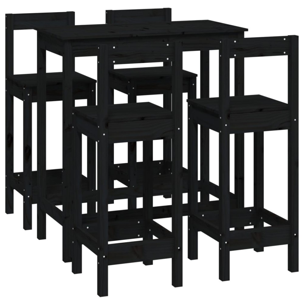 vidaXL Set mobilier de bar, 5 piese, negru, lemn masiv de pin