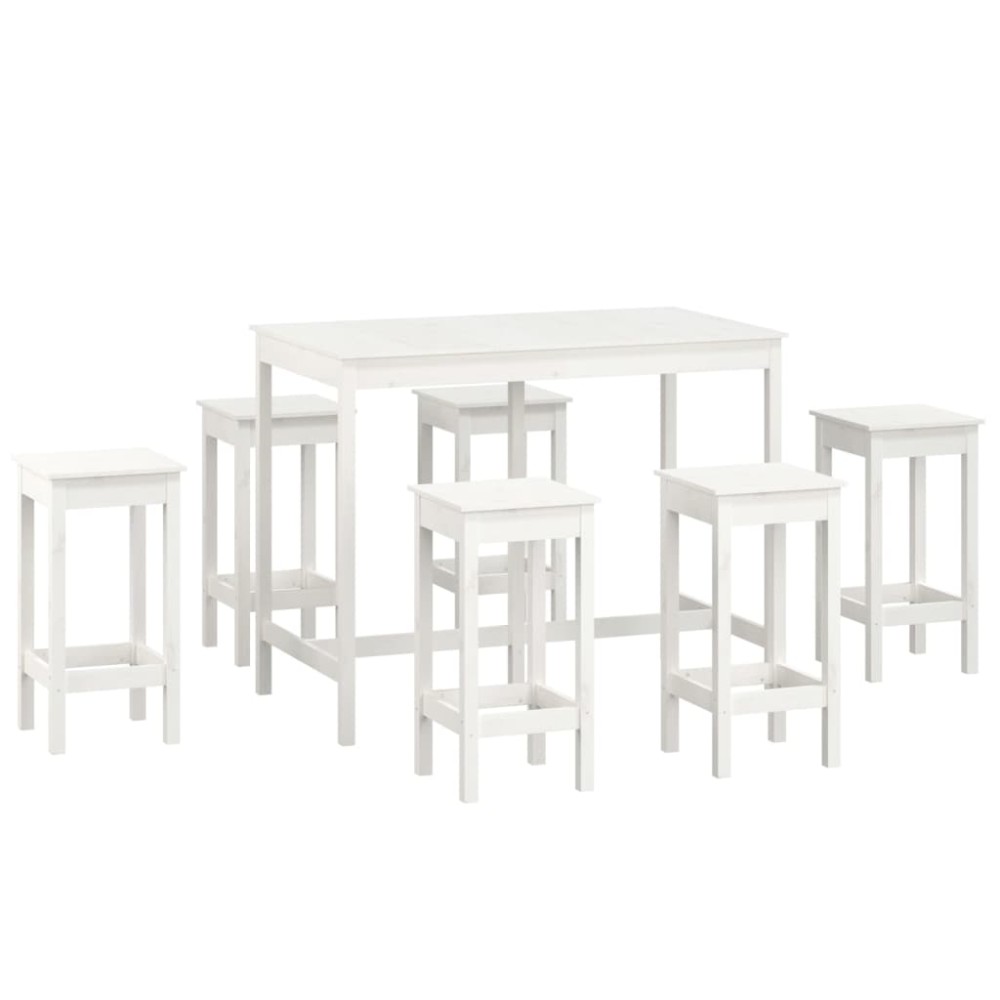 vidaXL Set mobilier de bar, 7 piese, alb, lemn masiv de pin