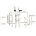 vidaXL Set mobilier de bar, 7 piese, alb, lemn masiv de pin