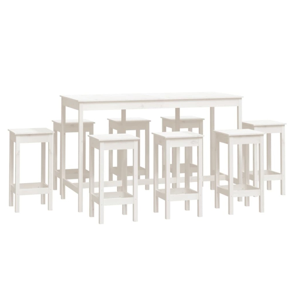 vidaXL Set mobilier de bar, 9 piese, alb, lemn masiv de pin