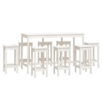 vidaXL Set mobilier de bar, 9 piese, alb, lemn masiv de pin vidaXL Set mobilier de bar, 9 piese, alb, lemn masiv de pin
