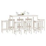 vidaXL Set mobilier de bar, 9 piese, alb, lemn masiv de pin vidaXL Set mobilier de bar, 9 piese, alb, lemn masiv de pin