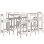 vidaXL Set mobilier de bar, 9 piese, alb, lemn masiv de pin