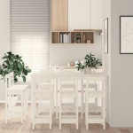 vidaXL Set mobilier de bar, 9 piese, alb, lemn masiv de pin