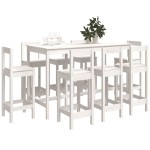 vidaXL Set mobilier de bar, 9 piese, alb, lemn masiv de pin