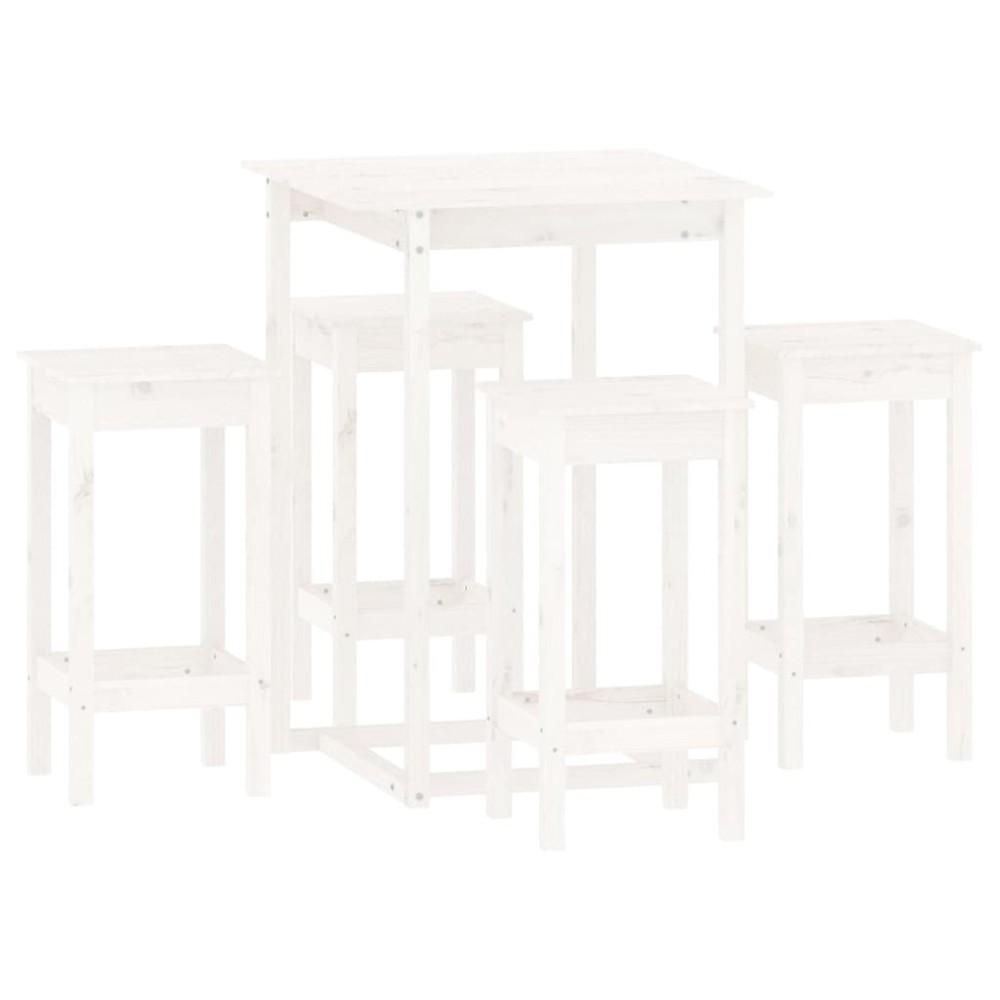 vidaXL Set mobilier de bar, 5 piese, alb, lemn masiv de pin