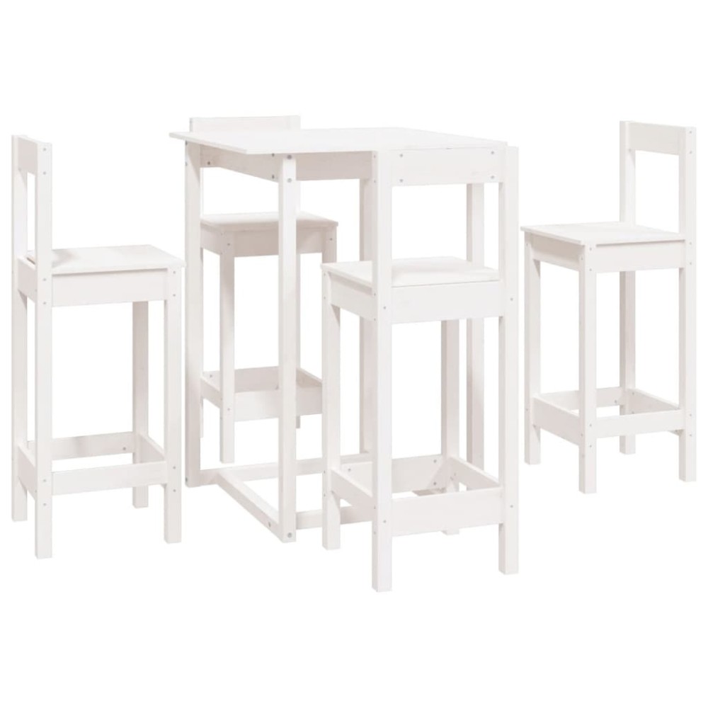 vidaXL Set mobilier de bar, 5 piese, alb, lemn masiv de pin