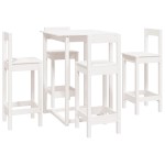 vidaXL Set mobilier de bar, 5 piese, alb, lemn masiv de pin