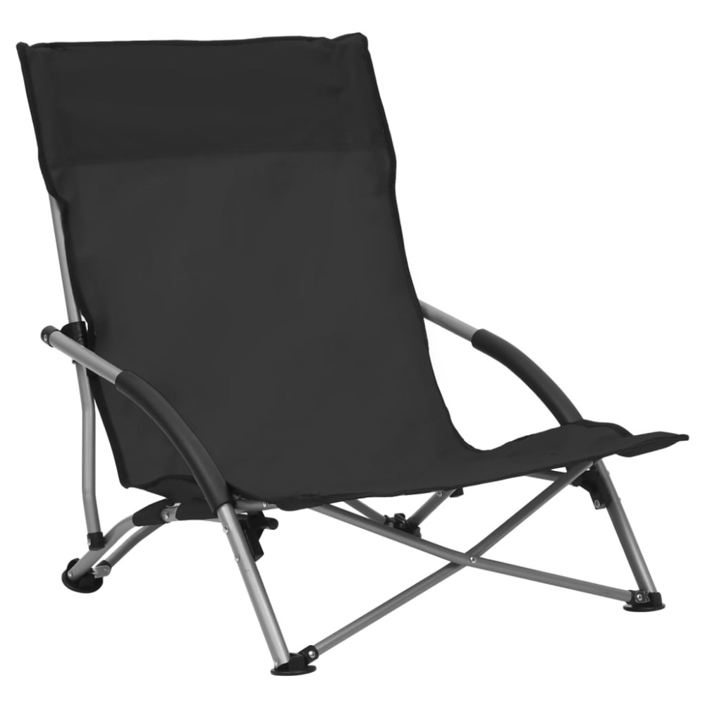 vidaXL Scaune de plajă pliante, 2 buc., negru, material textil